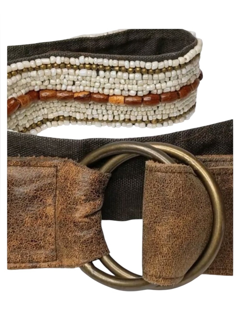 Boho Festival Style Beaded Belt on Brown Faux Leather by Old Navy Size Small 36